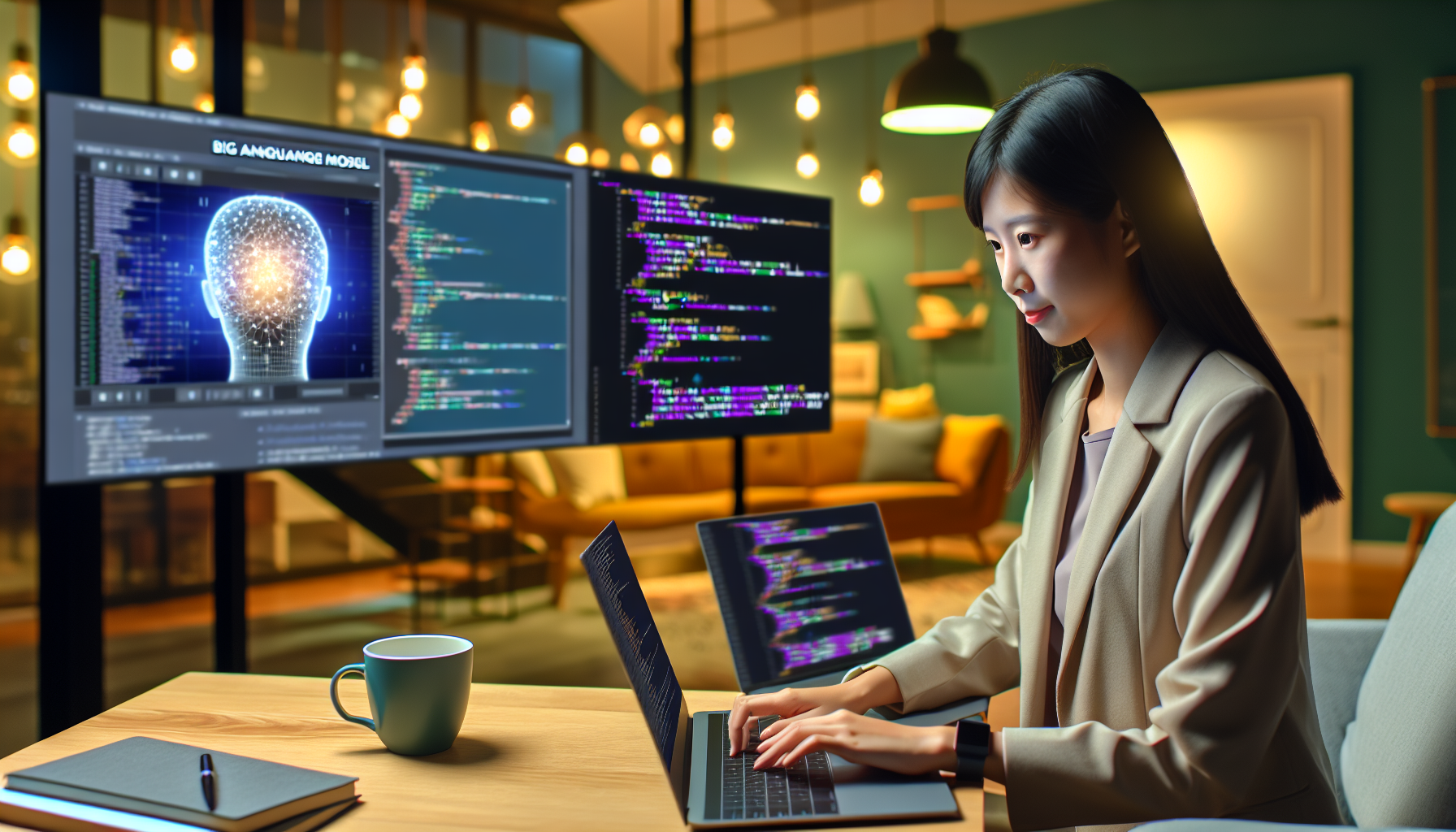 継続的にAI学習を行っている人がコンピューターと書籍に向かっている様子